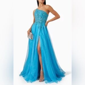 Jovani NWOT Blue turquoise Prom Dress Size 6 One Shoulder Full Skirt
